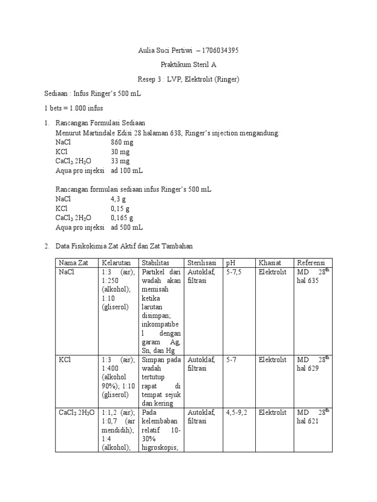 Resep Infus Ringer's 500 mL | PDF | Sains & Matematika