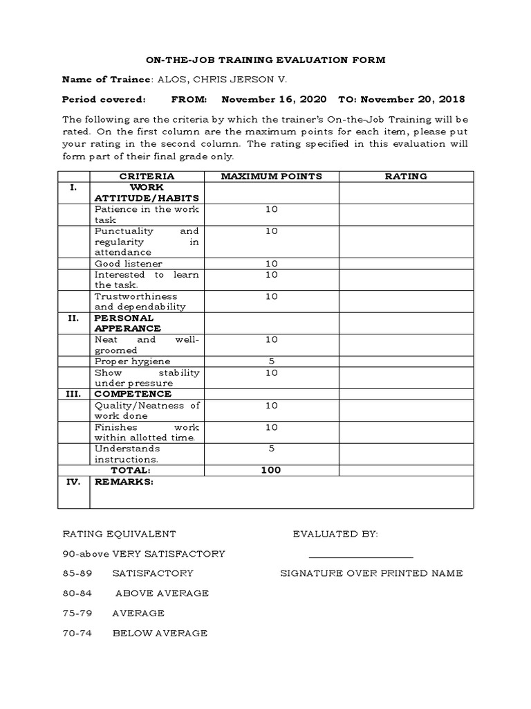 Ojt Sheet | PDF