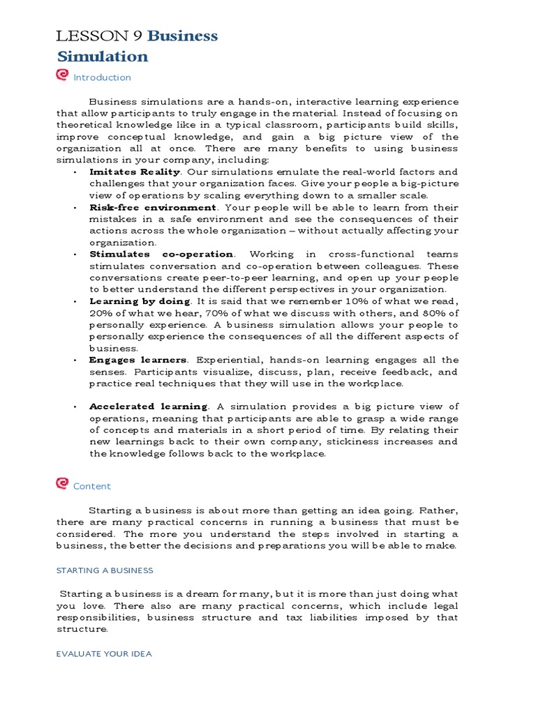 LESSON 9 Business Simulation | PDF | Simulation | Behavior Modification