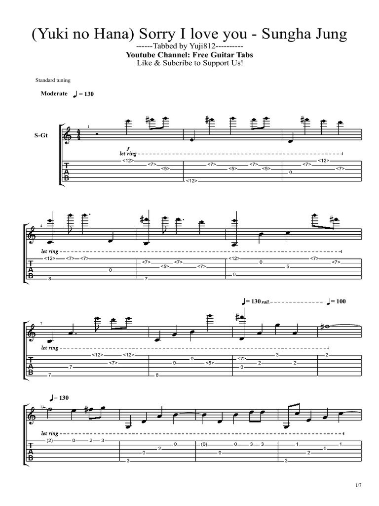 Sungha Jung - Yuki No Hana (Guitar Pro) | PDF | Guitar Family Instruments |  Guitars, image size:768x1024