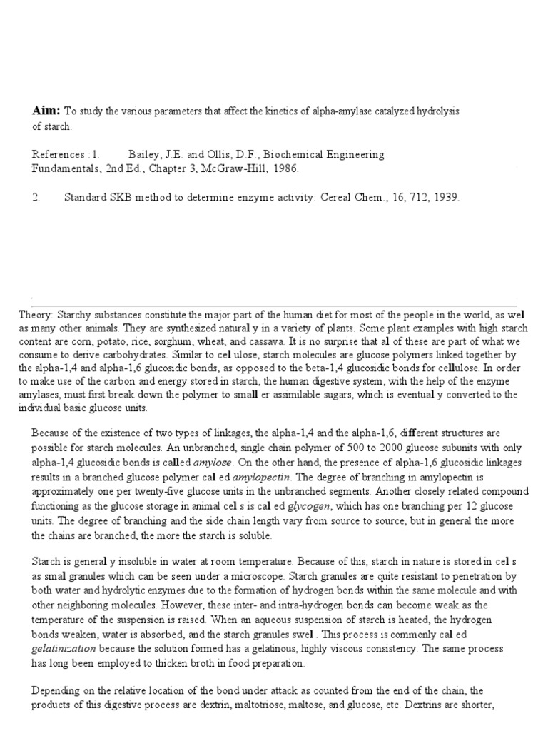 Kinetics of Alpha-Amylase Starch Hydrolysis | PDF | Starch | Glucose