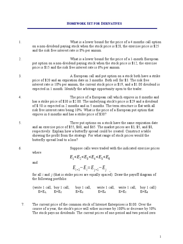 Derivatives Homework Set: Options Analysis | PDF | Black–Scholes Model ...