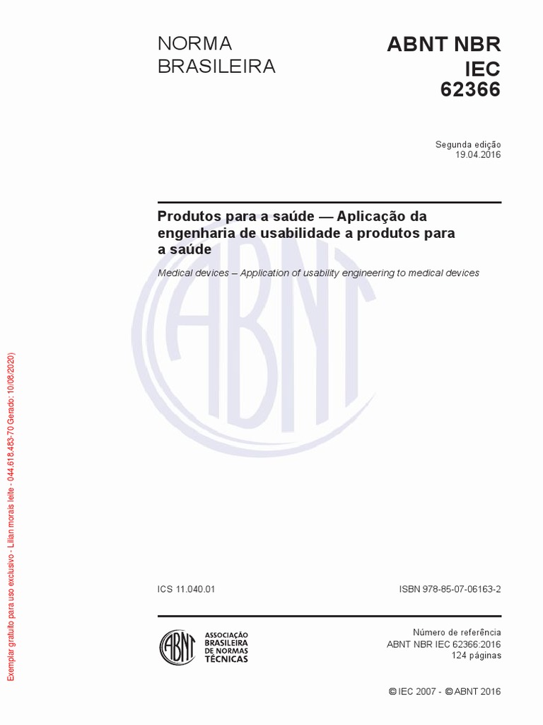 Abnt NBR Iec 62366 | PDF | Usabilidade | Interface de usuário
