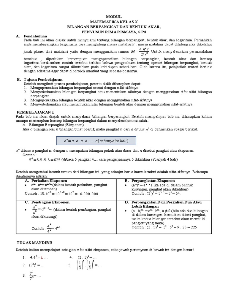 Modul Matik Kelas X 2021 Pdf