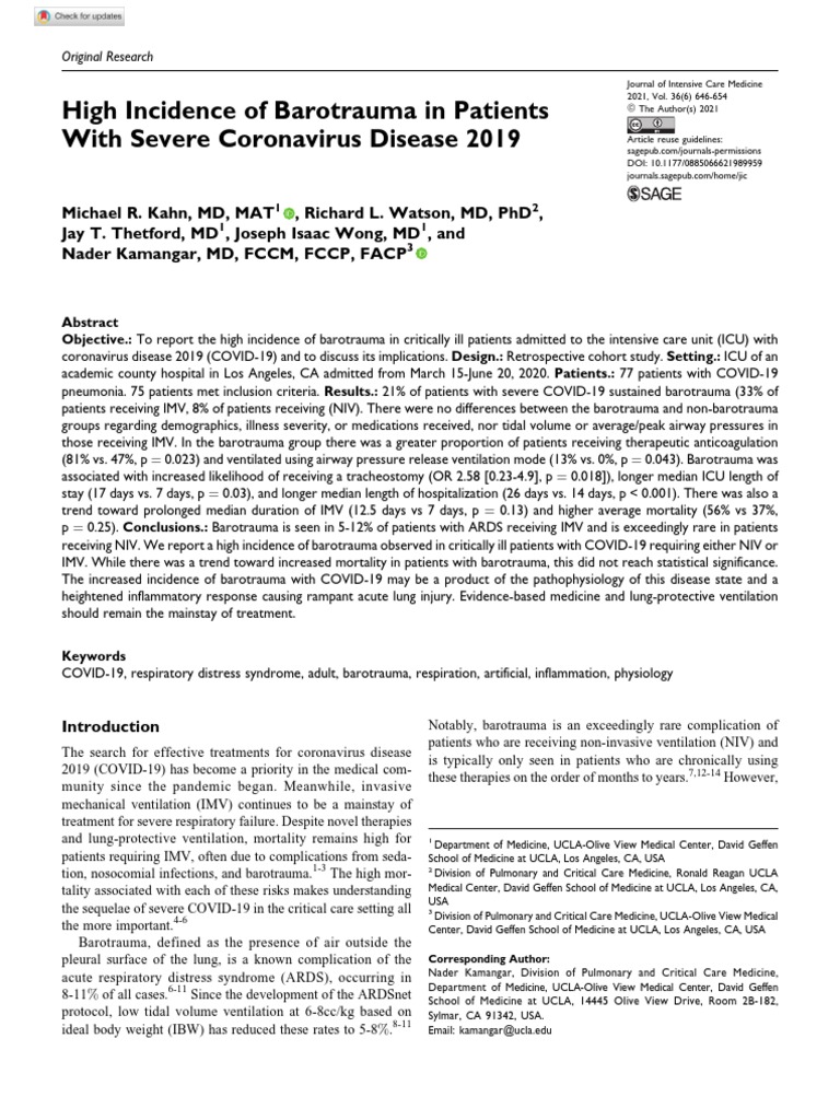 High Incidence of Barotrauma in Patients With Severe Coronavirus