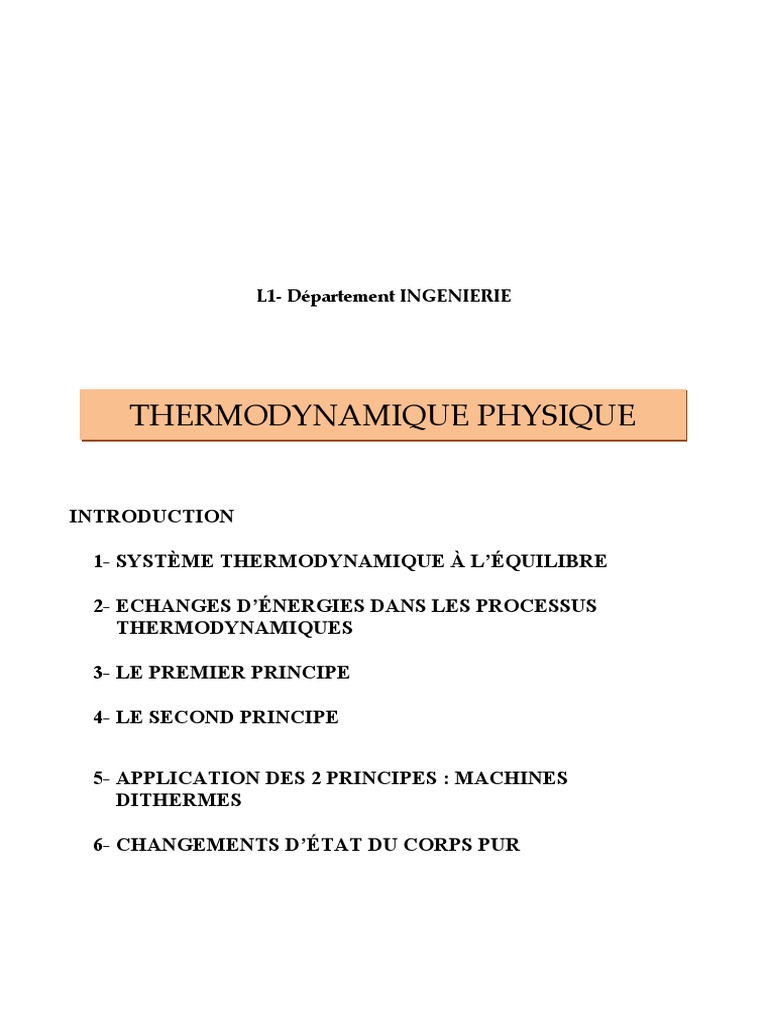 Concepts de base en thermodynamique | PDF | Équilibre thermodynamique ...