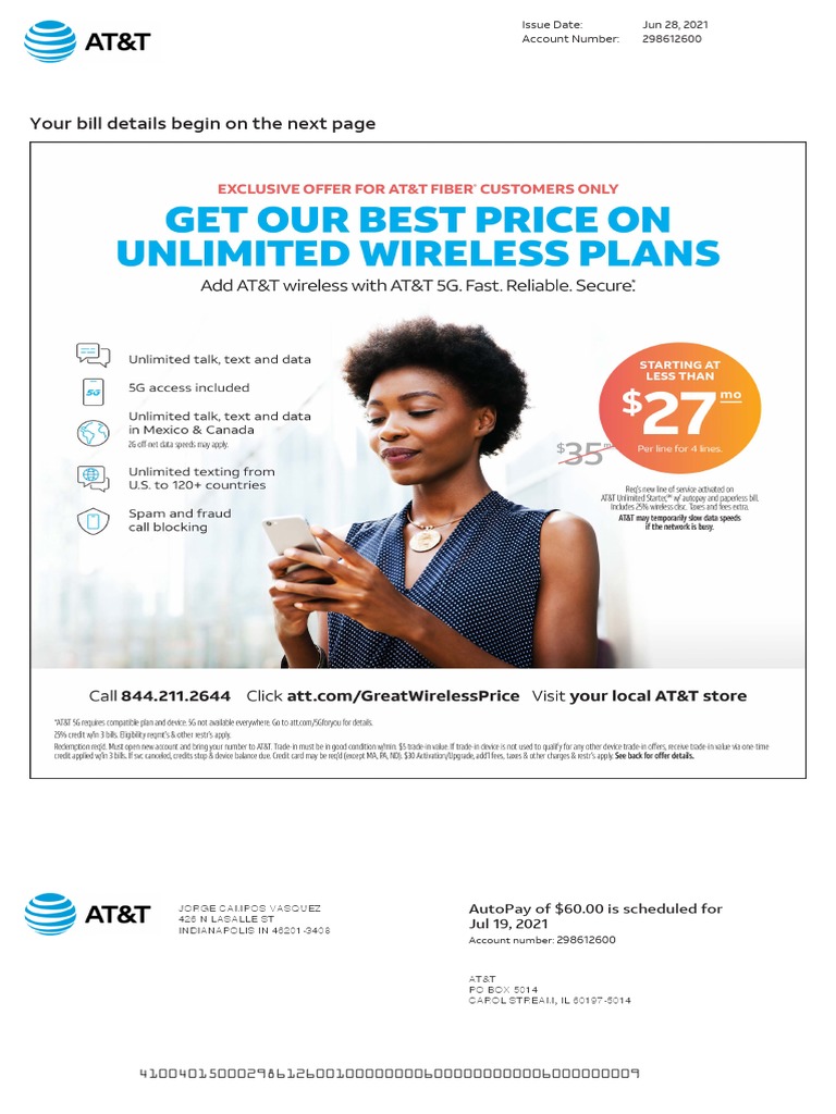 Your Bill Details Begin On The Next Page: Autopay of $60.00 Is ...
