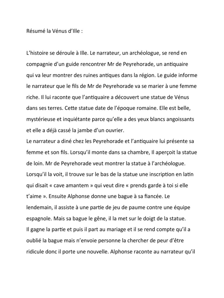 Résumé La Vénus D ille Pdf Résumé La Vénus D'ille | PDF