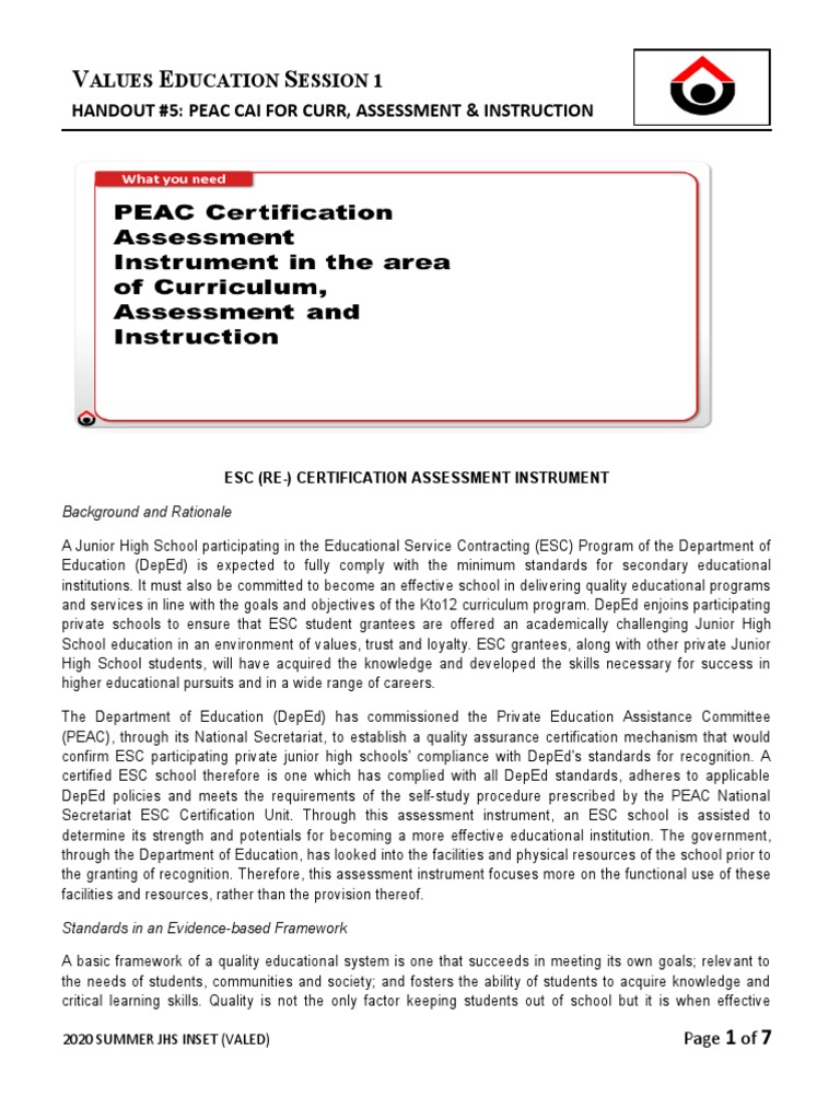 PEAC Certification Assessment Instrument 2024 | PDF | Educational ...