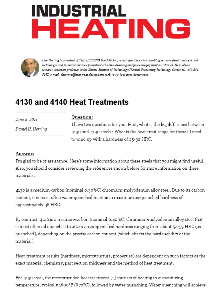 4130 and 4140 Heat Treatments PDF Heat Treating Steel
