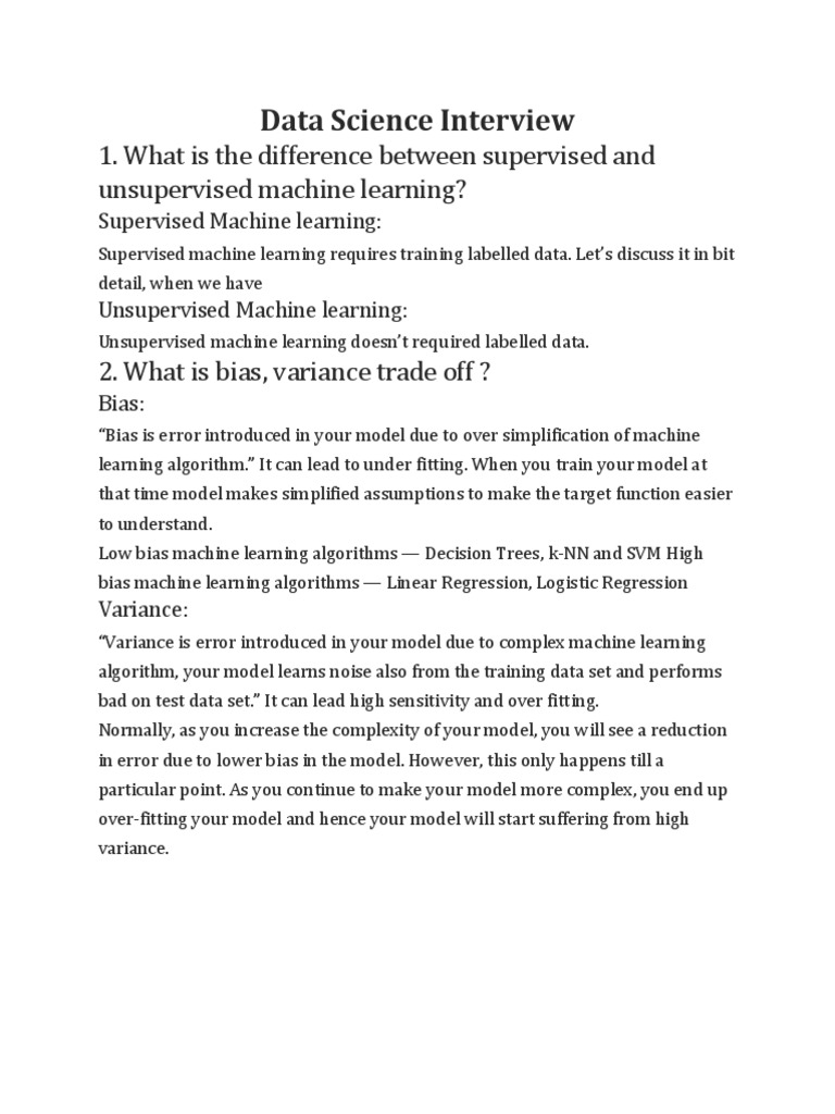 Data Science Interview Questions | PDF | Machine Learning | Errors And ...