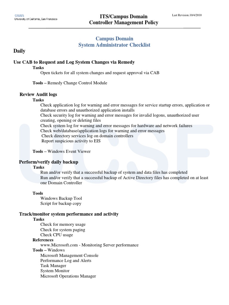 AD Operations Checklist | PDF | Backup | Microsoft Windows