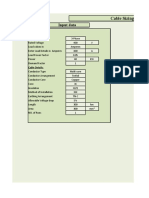 Cable Sizing Spreadsheet: Input Data