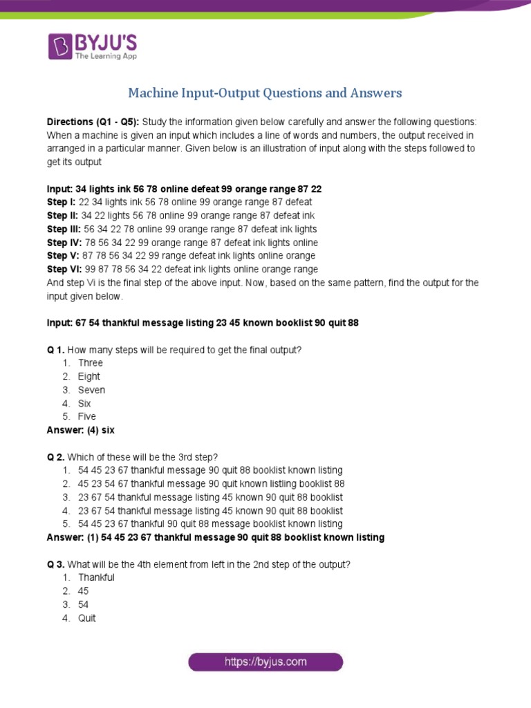 Machine Input-Output Questions and Answers | PDF | Input–Output Model ...