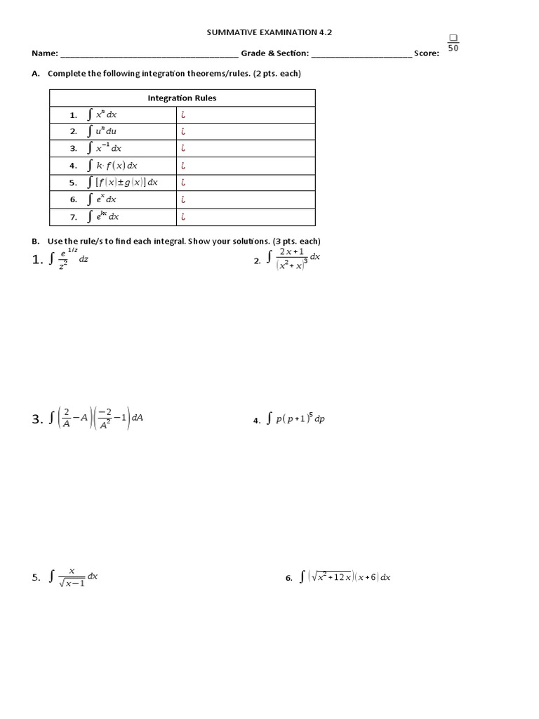 Integration Theorems and Practice Problems | PDF