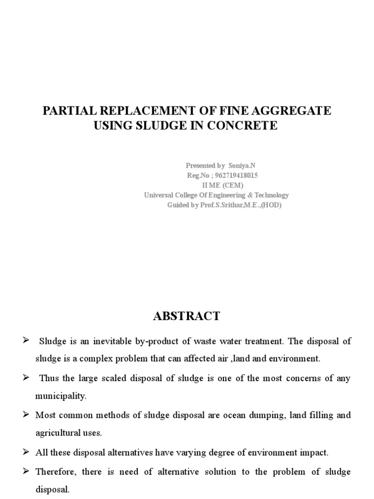 Sludge as Fine Aggregate in Concrete | PDF | Concrete | Waste Management