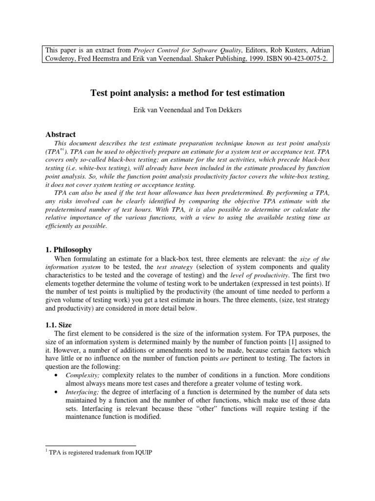 Test Point Analysis dekkers Function (Mathematics) Usability