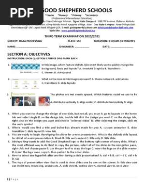 SS2 Data Processing Examination with Test of Practical (Third Term)