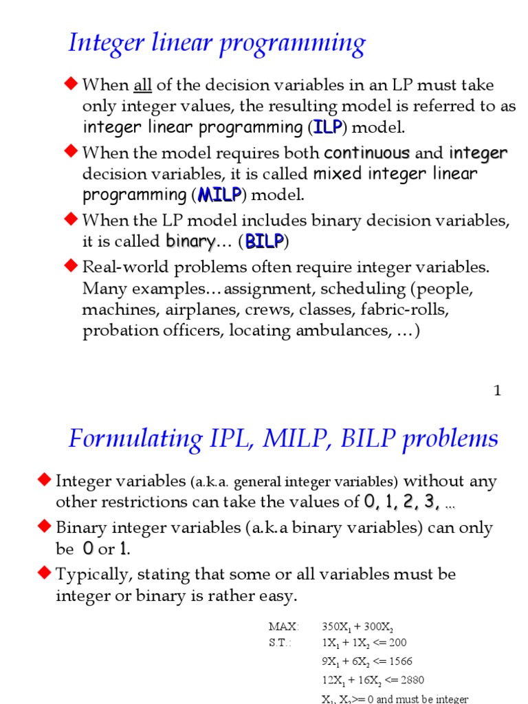 Integer Linear Programming: ILP Milp Bilp | PDF | Linear Programming ...
