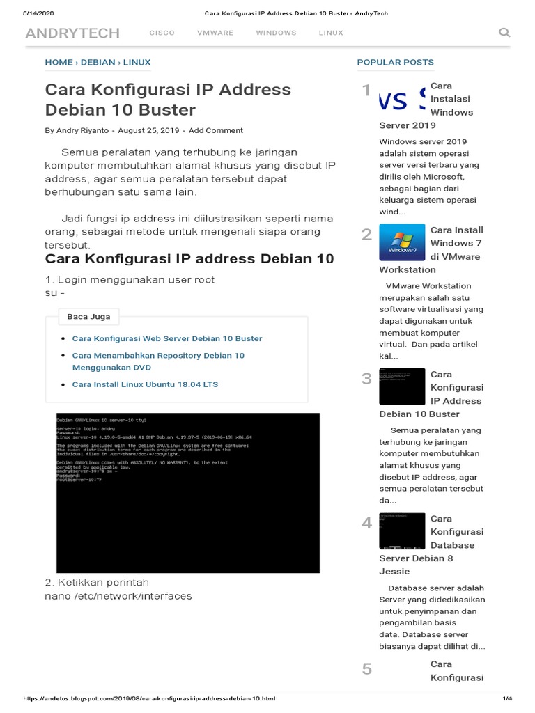 Cara Konfigurasi IP Address Debian 10 Buster AndryTech PDF