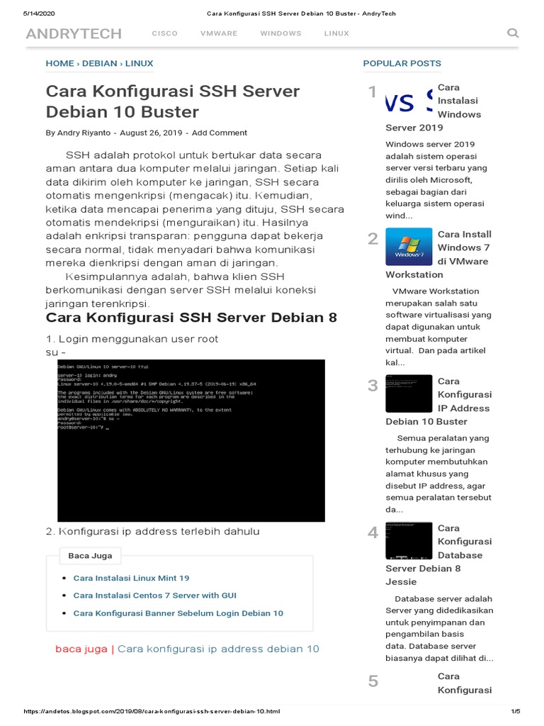 Cara Konfigurasi SSH Server Debian 10 Buster - AndryTech | PDF