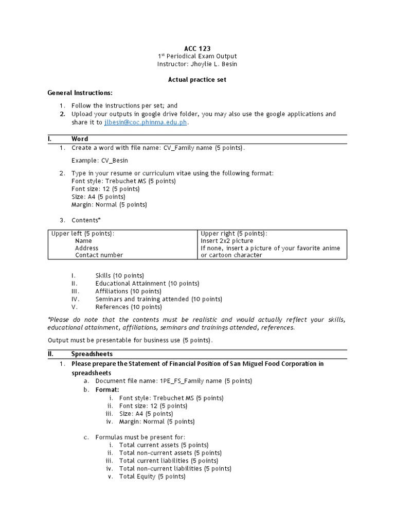 ACC 123 Exam Output Instructions | PDF | Balance Sheet | Computing