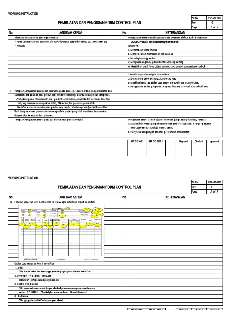 Panduan Pengisian Form Control Plan | PDF
