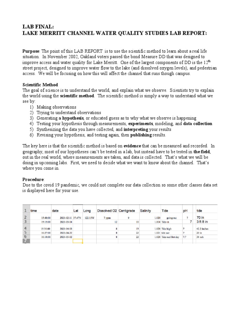 Lab Final Lake Merritt Channel Water Quality Studies Lab Report PDF