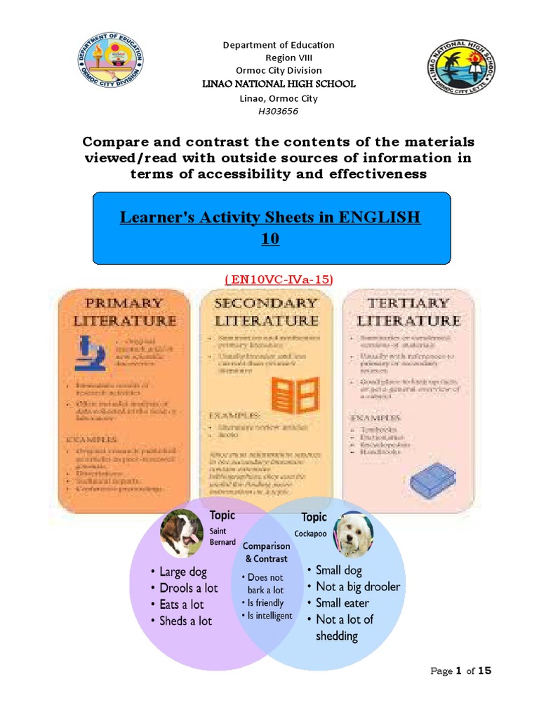 Learner's Activity Sheets in ENGLISH 10 | PDF | Accessibility | Reading ...