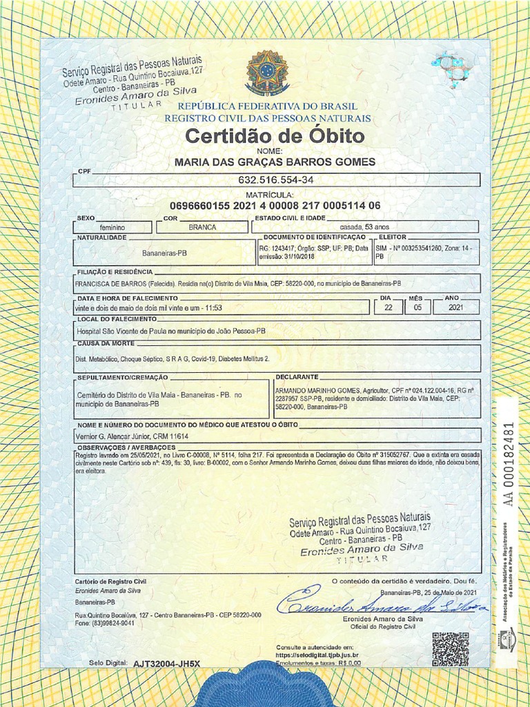 Certidão De óbito Pdf