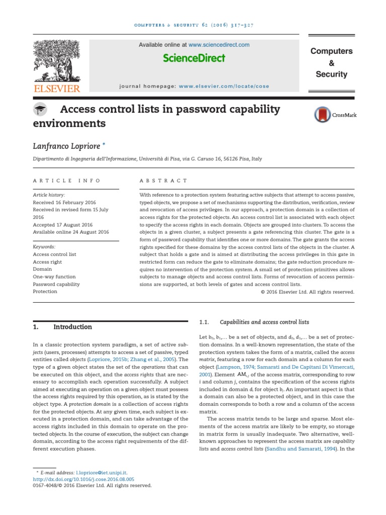 Access Control Lists in Password Capability Environments Sciencedirect