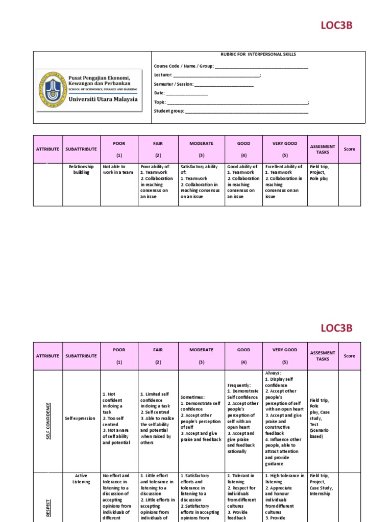 rubrics for assignment pdf