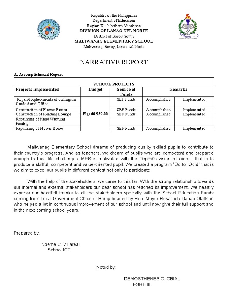 Maliwanag Elementary Accomplishment Report | PDF | Elementary Schools ...