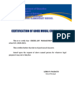 Certification of Good Moral Character: Lerio P. Pagdato