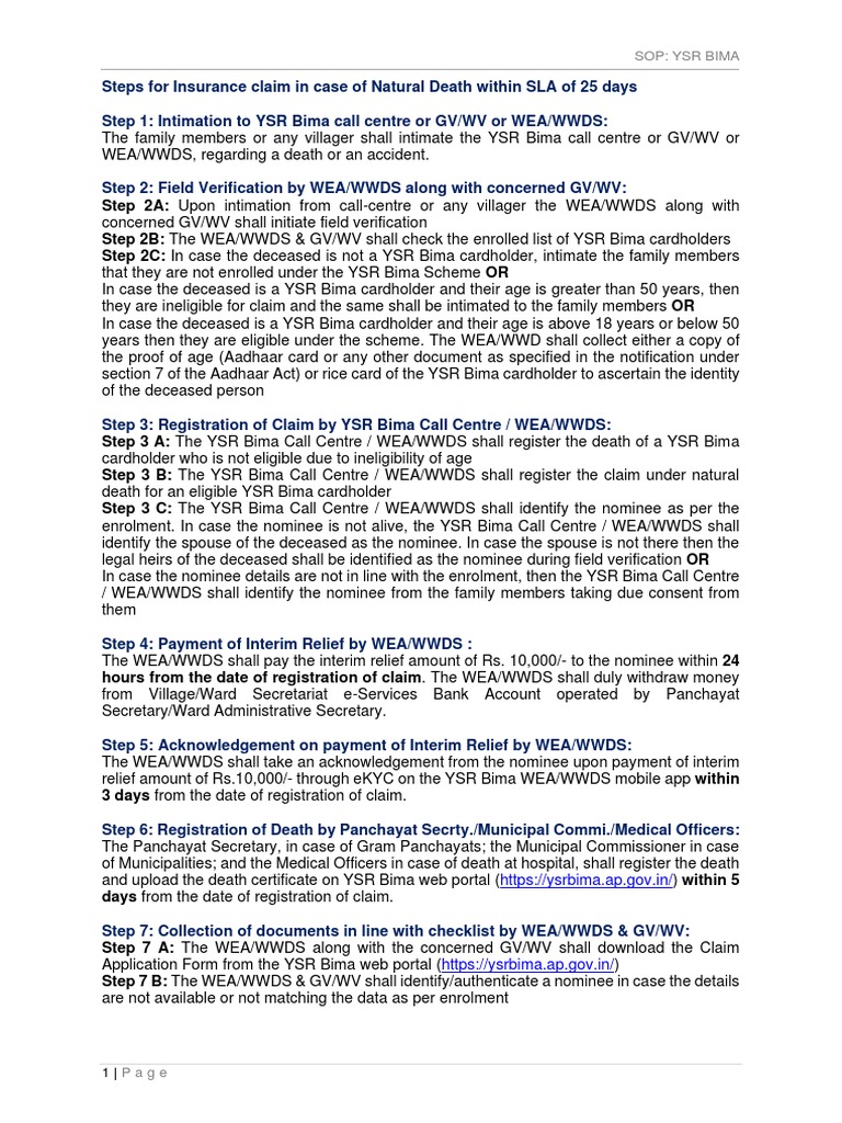 YSR Bima Natural Death Claim Process | PDF | Identity Document | Government