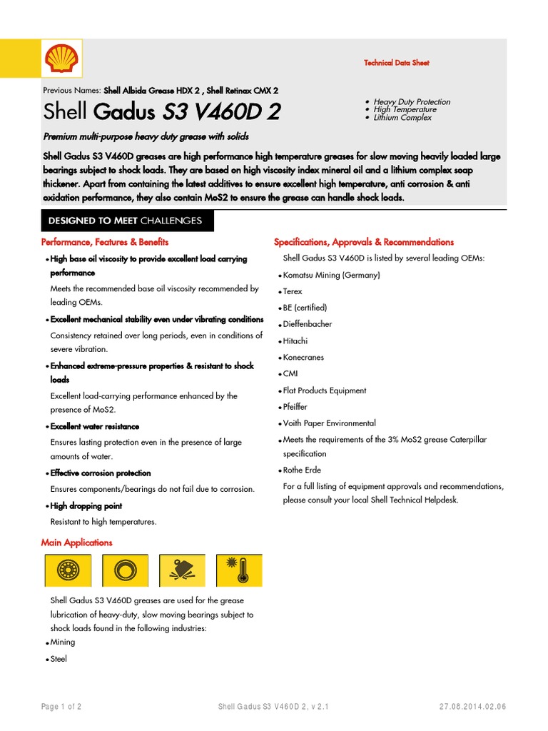 Shell Gadus S3 V460D 2: Performance, Features & Benefits Specifications ...
