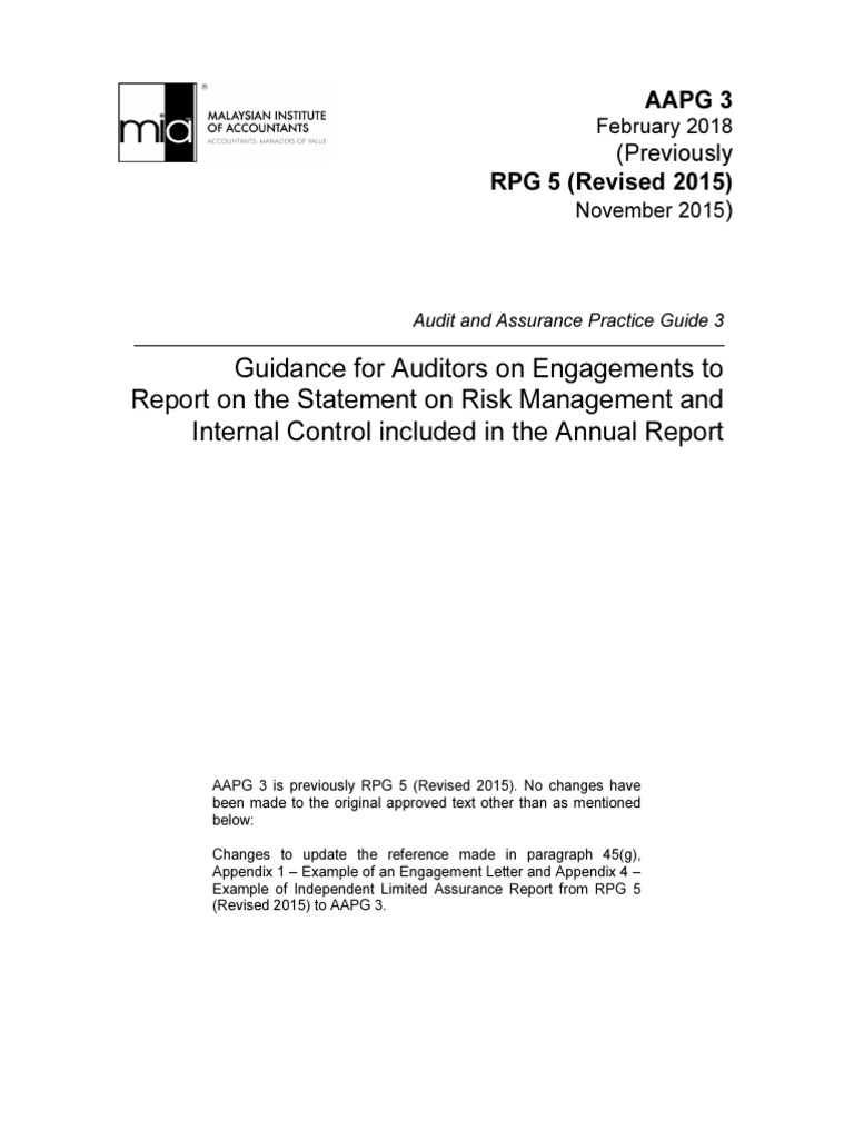 MIA Audit and Assurance Practice Guide AAPG 3 PDF Internal Control