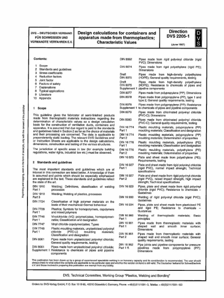 DVS 2205-1-1987 Design Calculations For Containers and Apparatus Made ...