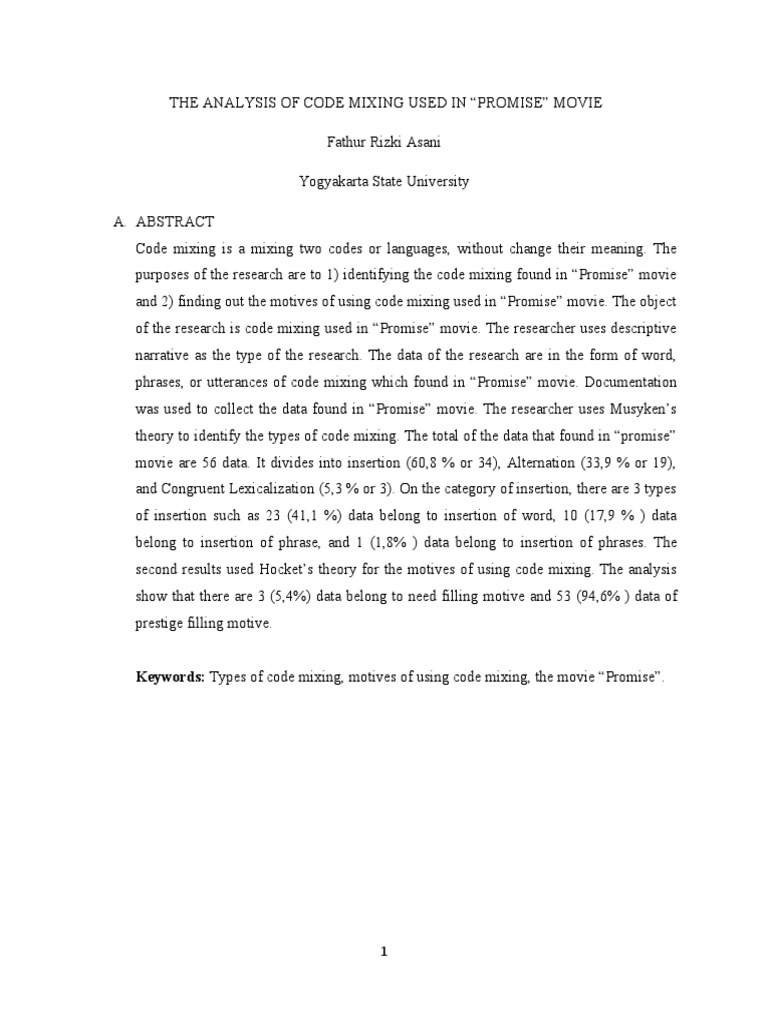 Fathur Rizki Asani - The Analysis of Code Mixing Used in Promise Movie ...