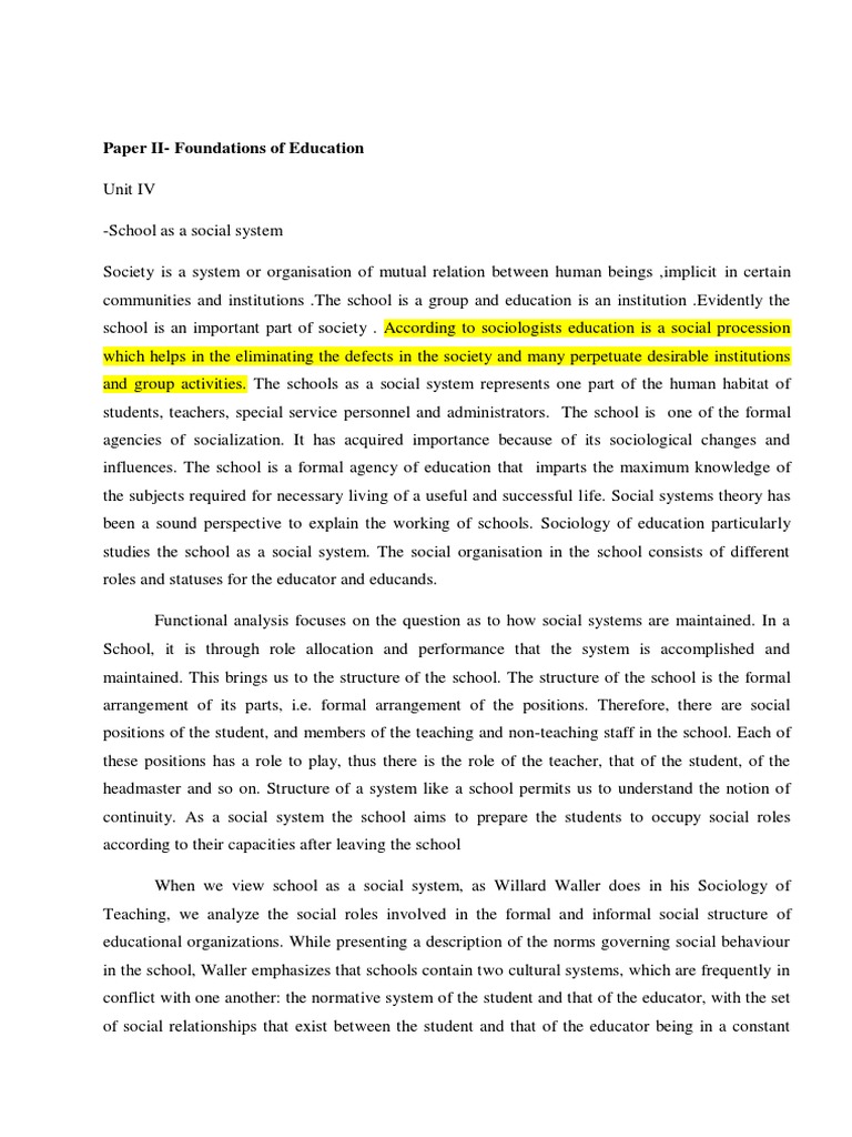 School as a Social System Analysis | PDF | System | Sociology