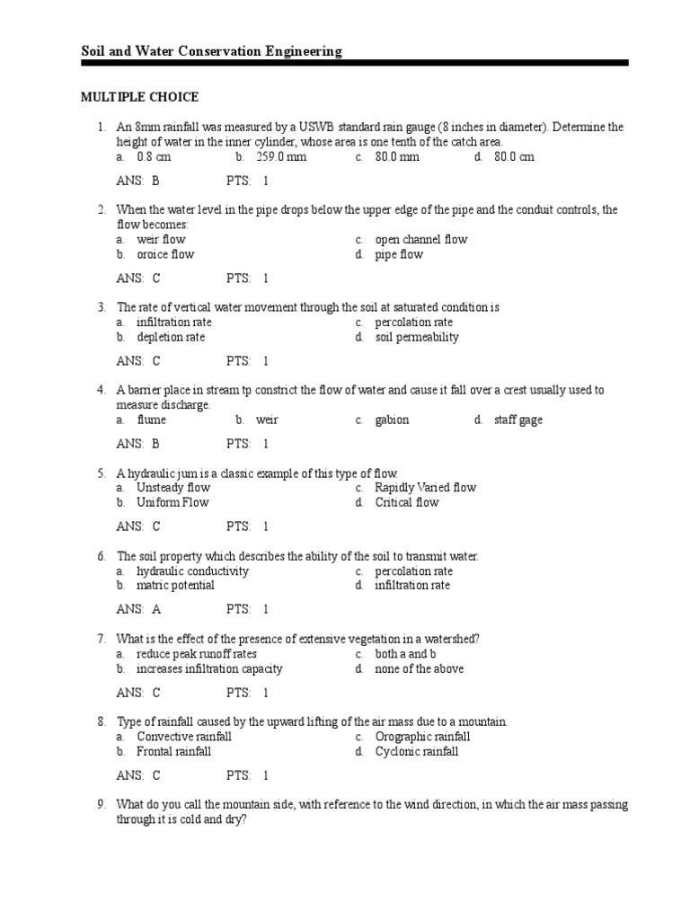 Soil and Water Conservation Engineering Multiple Choice PDF