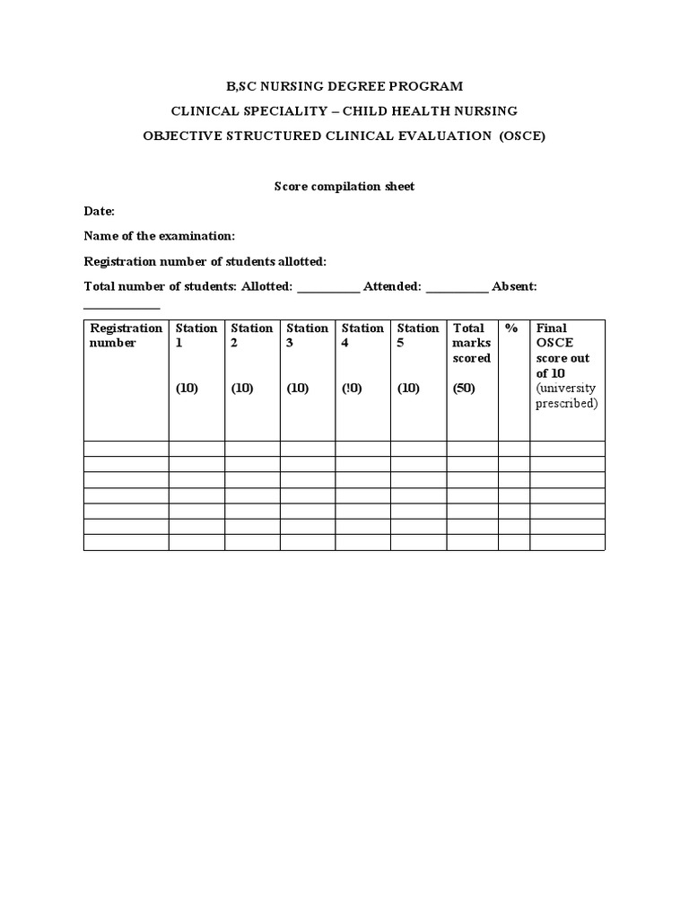 OSCE Evaluation for Child Health Nursing | PDF