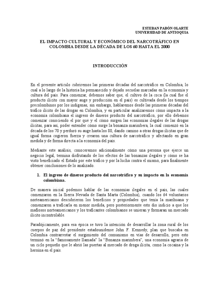 Impacto del narcotráfico en Colombia | PDF | Comercio ilegal de drogas ...