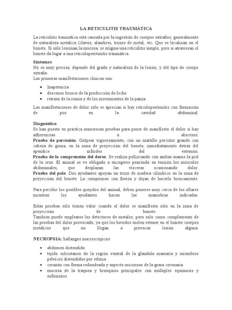 Reticulitis Traumática en Bovinos | PDF | Especialidades Medicas ...