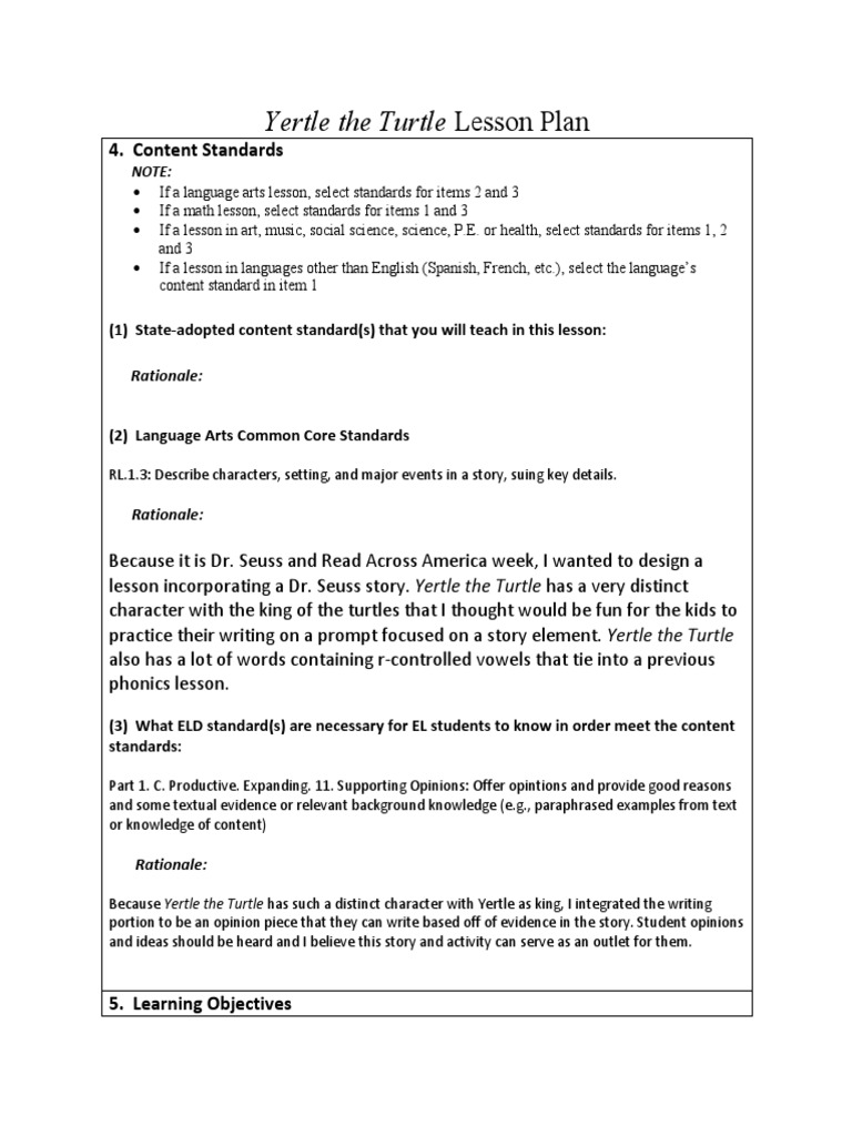 Yertle The Turtle Lesson Plan PDF Reading Comprehension Cognition