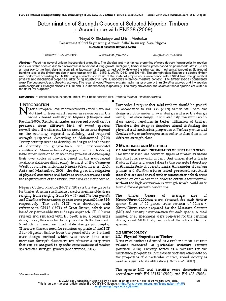 Determination of Strength Classes of Selected Nigerian Timbers in ...