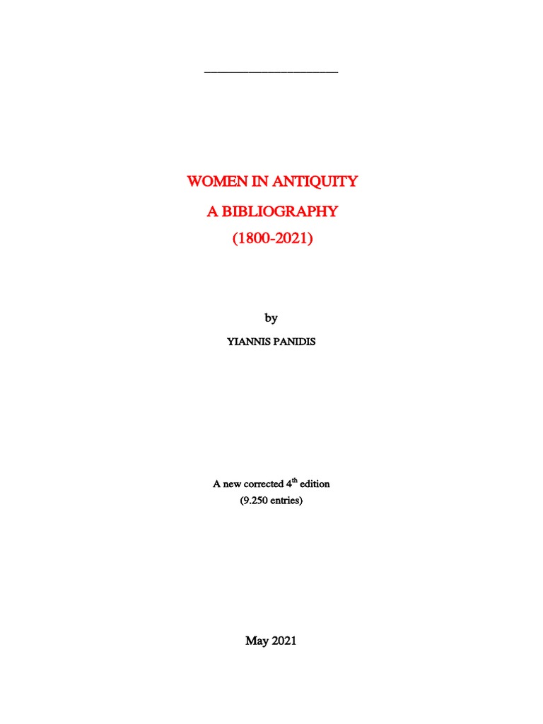 Panidis, Y. (2021) Women in Antiquity. A Bibliography (En Línea) WWW -  Academia.edu Ref. 47822915 (Consutado El 26.07.2021) | PDF | Ptolemaic  Kingdom | Woman