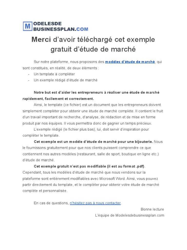 Etude de Marche - Bijouterie - Template Exemple | PDF | Consommateurs ...
