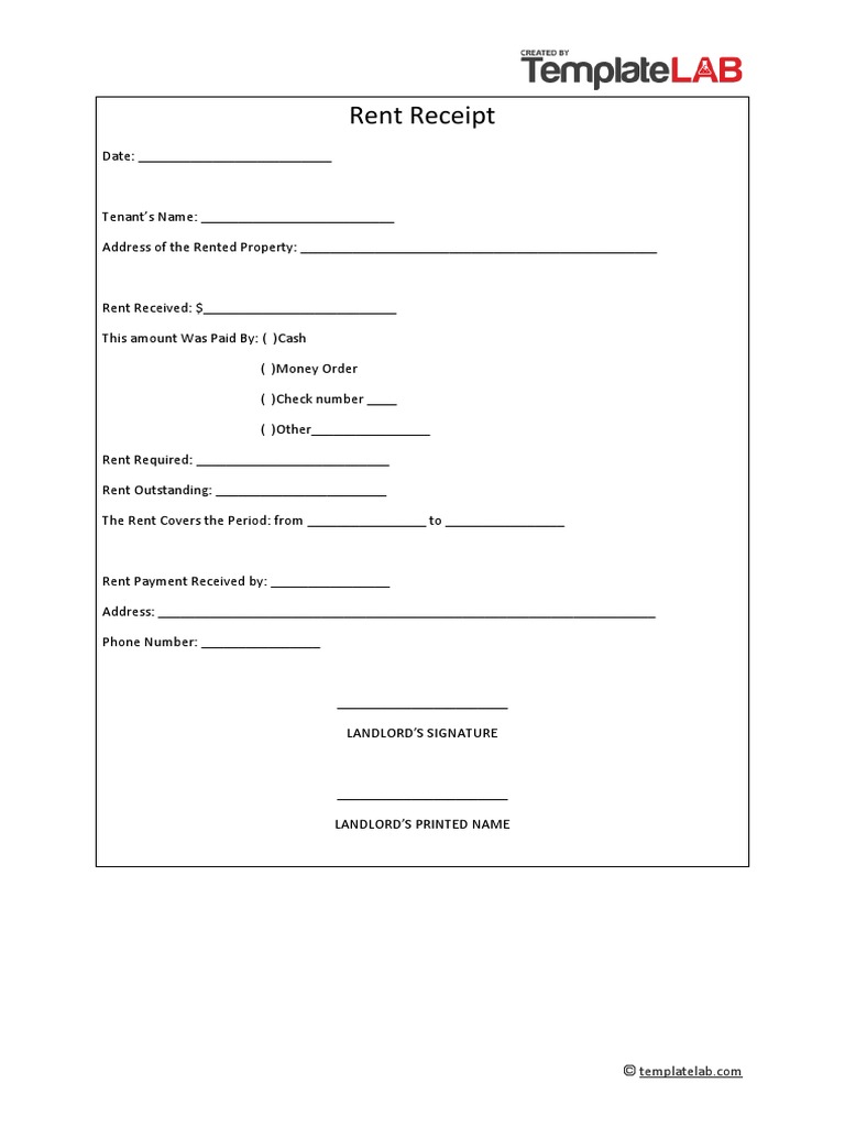 Rent Receipt Template for Landlords | PDF