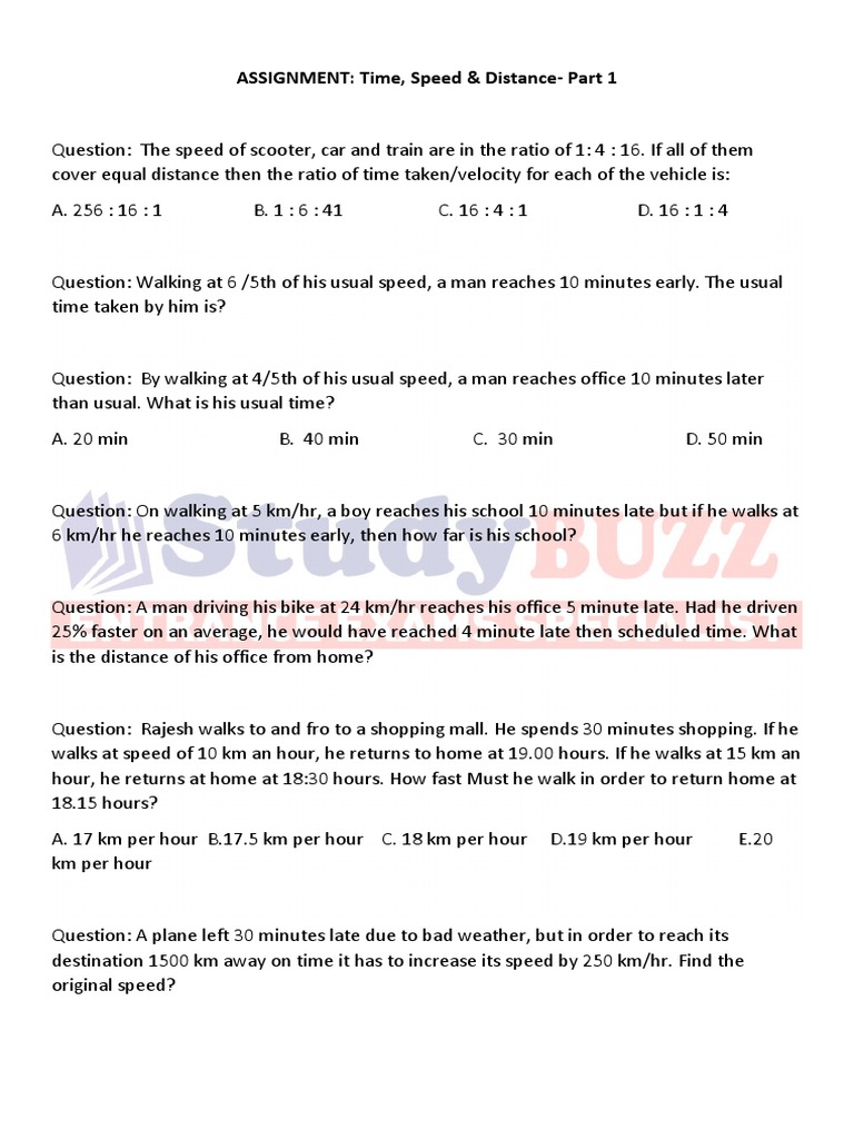 Time, Speed & Distance - Part 1 | PDF | Speed | Transport